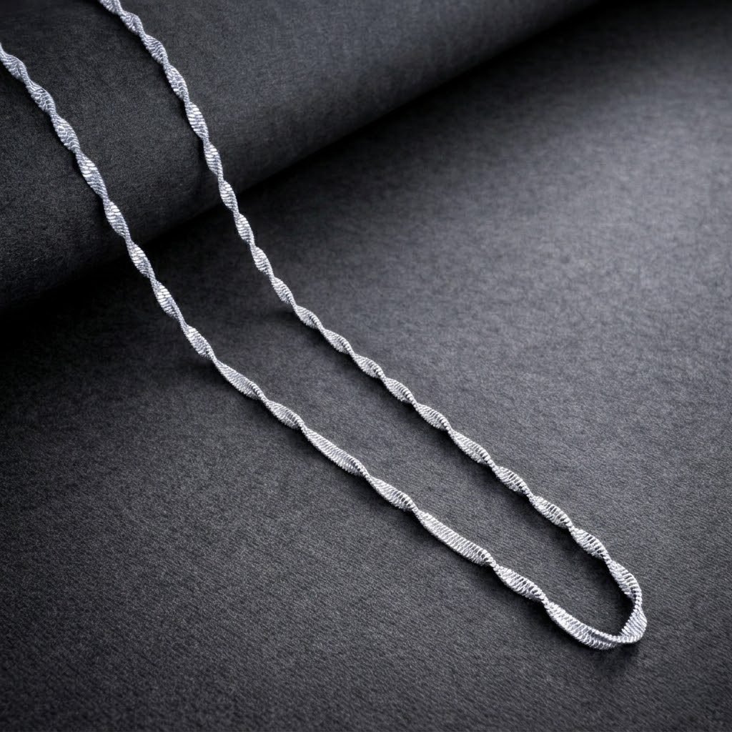 925 Sterling Silver Twisted Snake Chain Textured Wave Design Chain for Men & Women