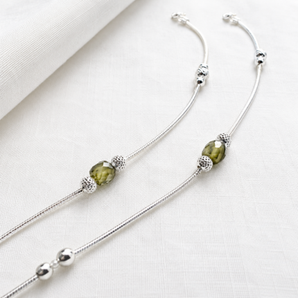 Silver Green Crystal Snake Chain Anklet
